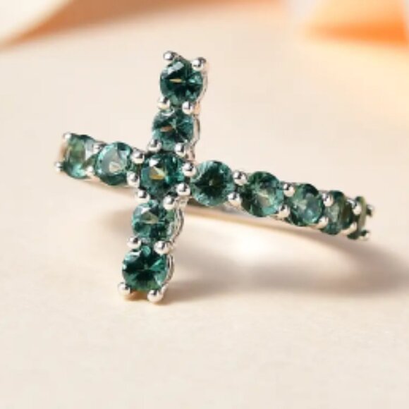Premium Indian Ocean Apatite Cross Ring - Picture 1 of 3